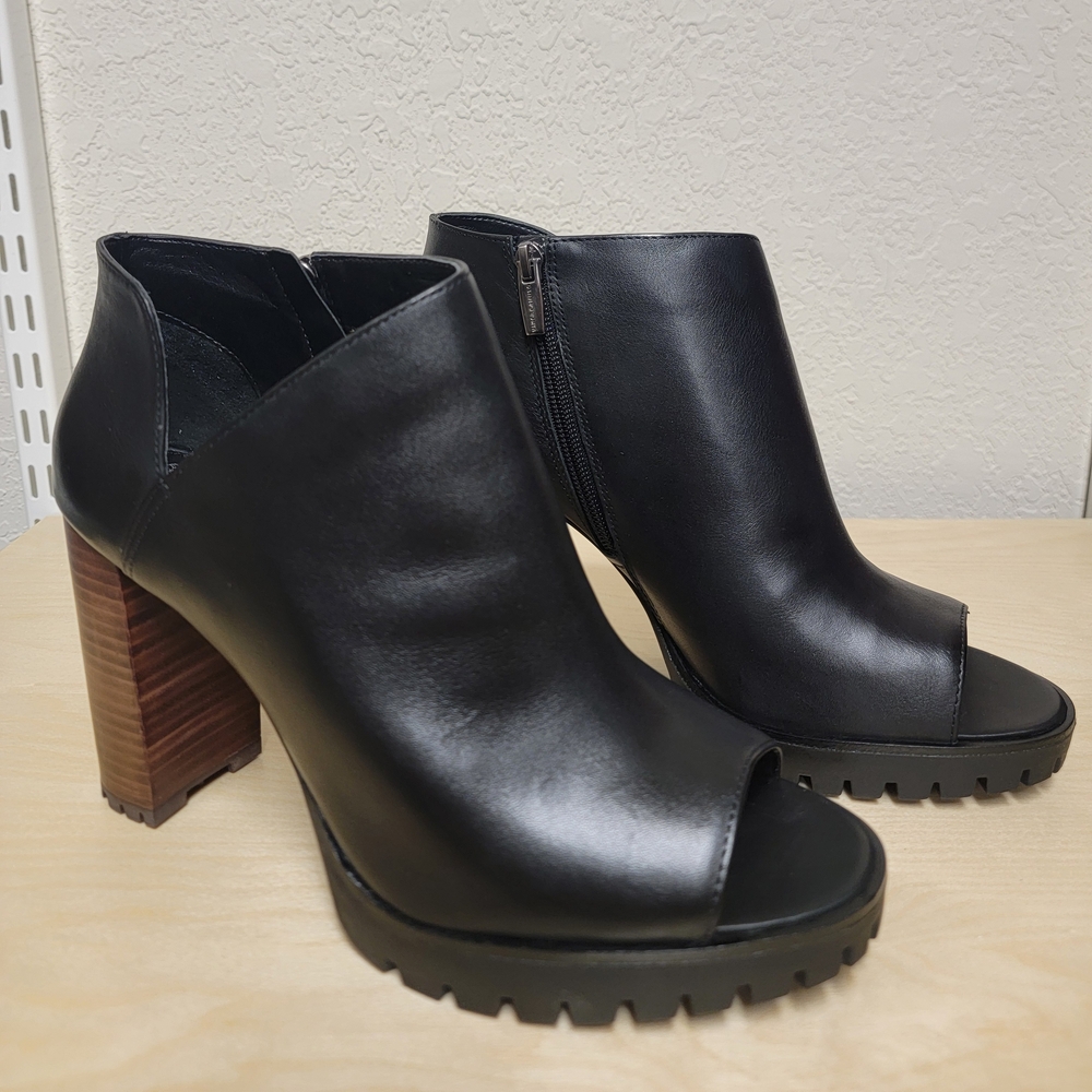 Vince Camuto, Black Leather Peep-Toe Ankle Boots